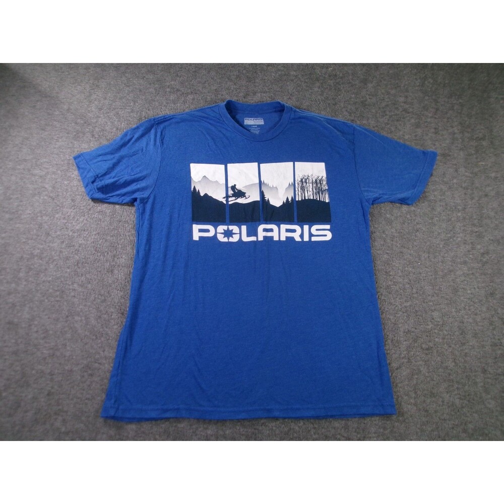 Polaris Shirt Mens L Blue Snowmobiles Short Sleeve Crew Neck Causal Basic